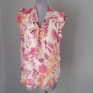 Bellambra Pink, Cream and Orange Floral Silk Blend Top